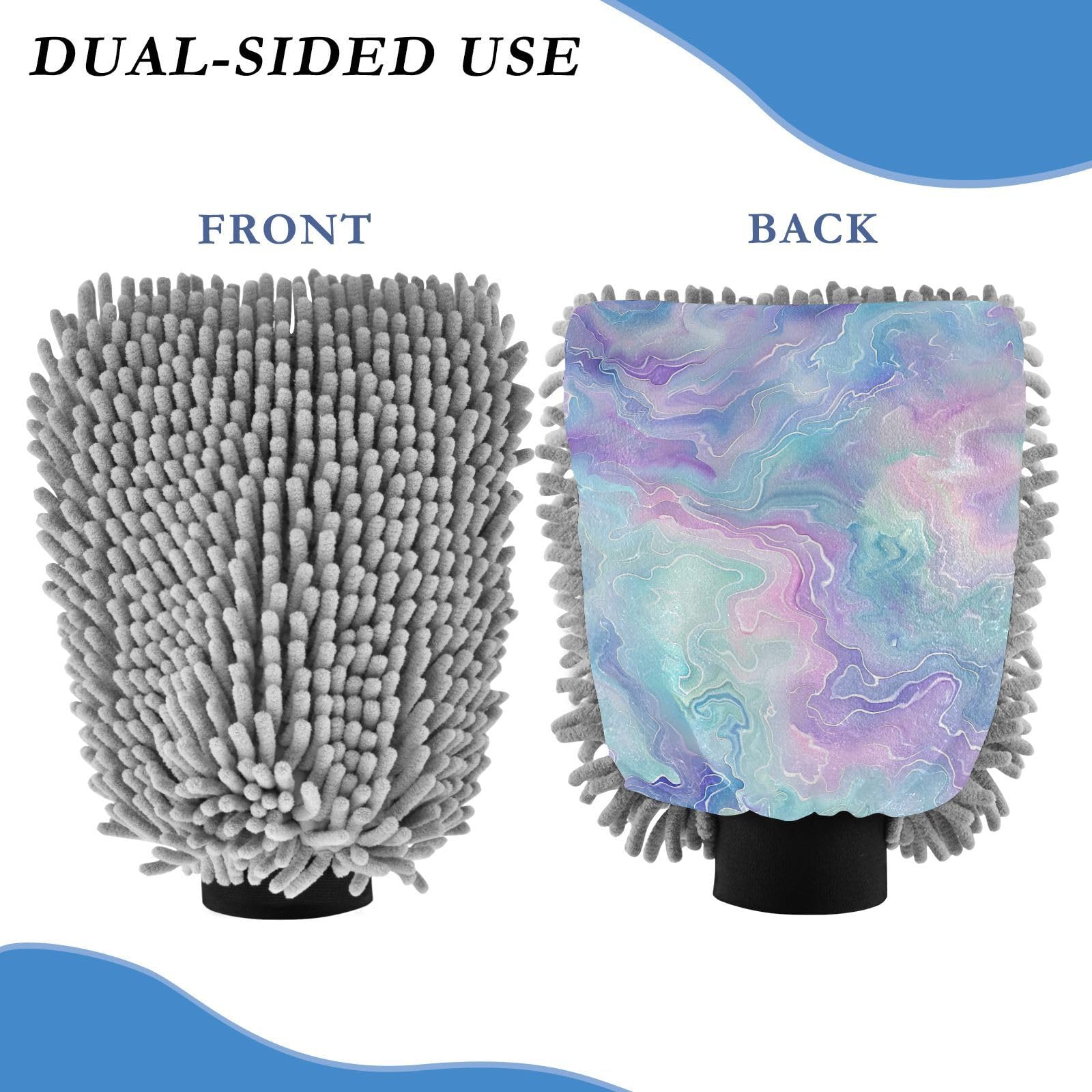GakkiGii Water Ripples 2 Pack Microfiber Car Wash Mitts, Dual-Sided Chenille Gloves, Scratch-Free for Auto Detailing & Home Cleaning, L