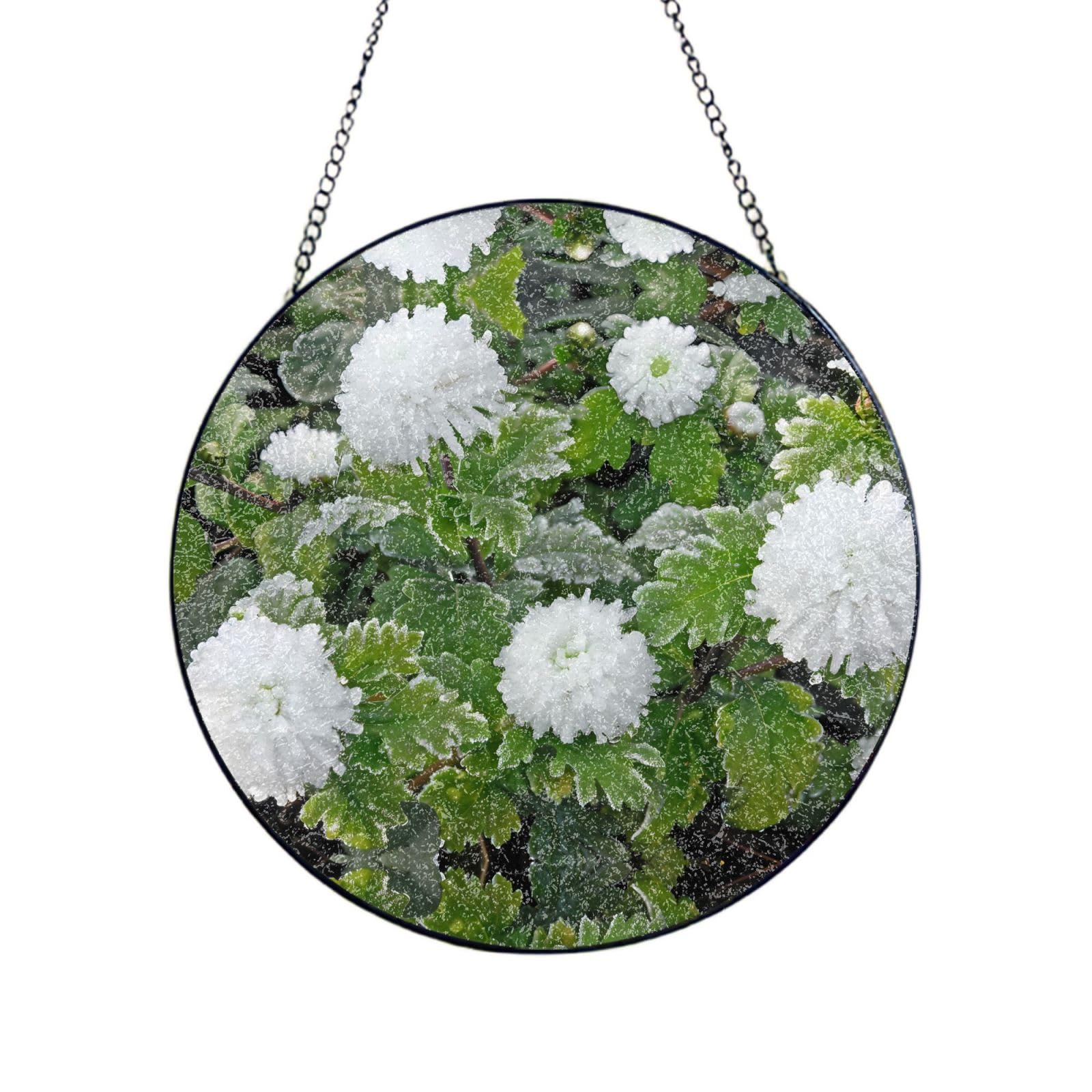 Poezjzw Stained Glass Window Hanging - Chrysanthemum After Frost Sun Catcher For Door Garden Home Decor Christmas Mother'S Day Birthday Gifts 4in（10cm）
