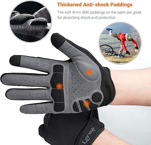 Miniatura 5 de Guantes de ciclismo de montaña, guantes de ciclismo de dedo completo para pantalla táctil, para hombres y mujeres, para correr al aire libre,