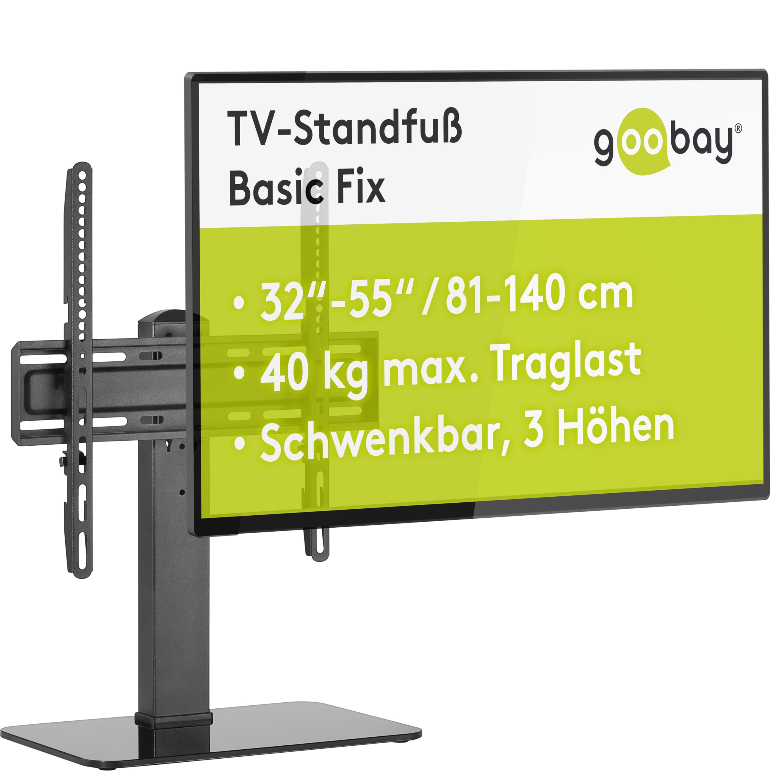 goobay 58524 stojak pod telewizor i monitory od 32" do 55" (81-140 cm), wychylny, do telewizorów płaskich i zakrzywionych, do 40 kg, czarny