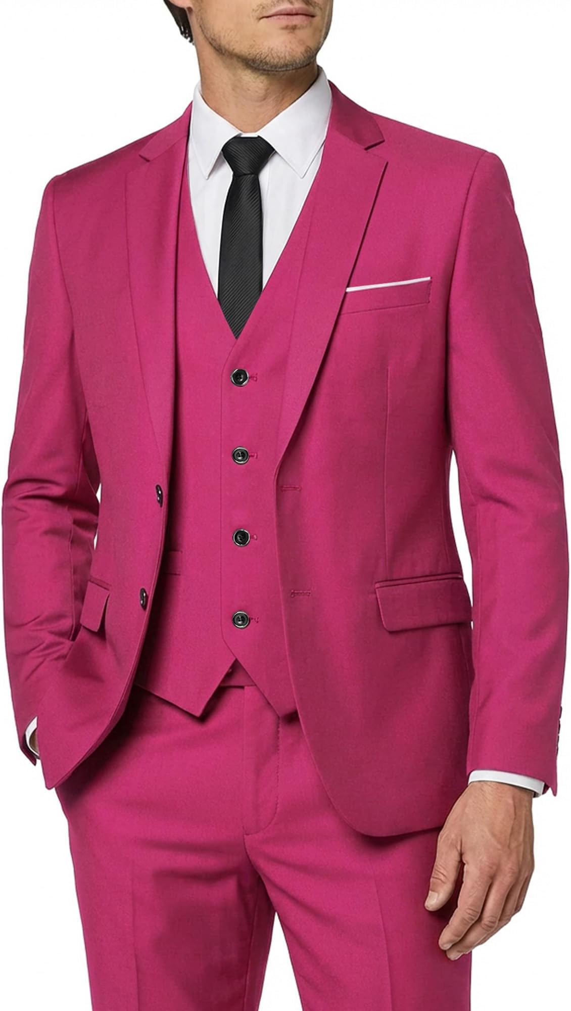 MY'S Men's 3 Piece Slim Fit Suit Set, 2 Button Blazer Jacket Vest Pants with Tie, Solid Wedding Dress Tux and Trousers