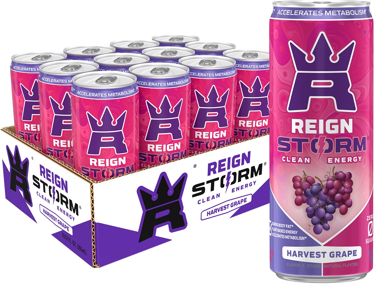 REIGN Storm, Harvest Grape, Fitness & Wellness Energy Drink, 12 Fl Oz (Pack of 12)