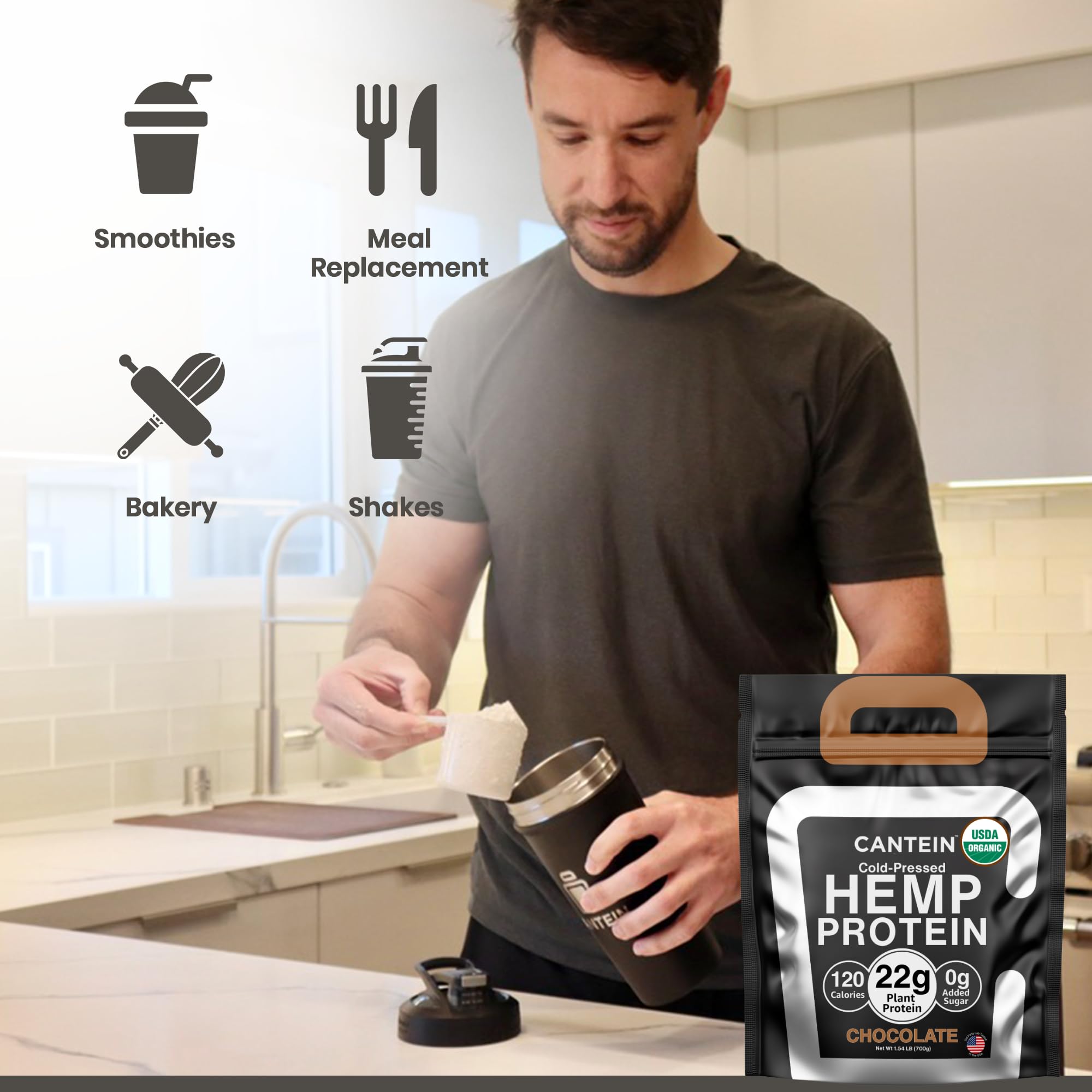 Organic Hemp Protein Powder, Plant Based and Vegan Protein Shake, Lactose and Dairy Free, Gluten Free, Clean and Natural- Chocolate (20 Servings)