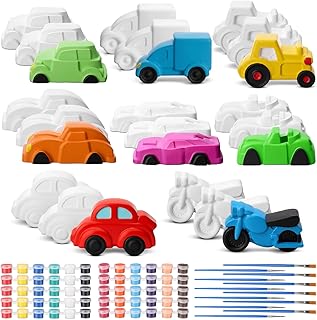 Blulu 24 Pcs DIY Ceramic Paint Kit Cars Unfinished Ceramic to Paint Vehicle Models Set Gift in 8 Styles with Brushes and Paints for Adults Home Projects Art Hobby Car Enthusiasts