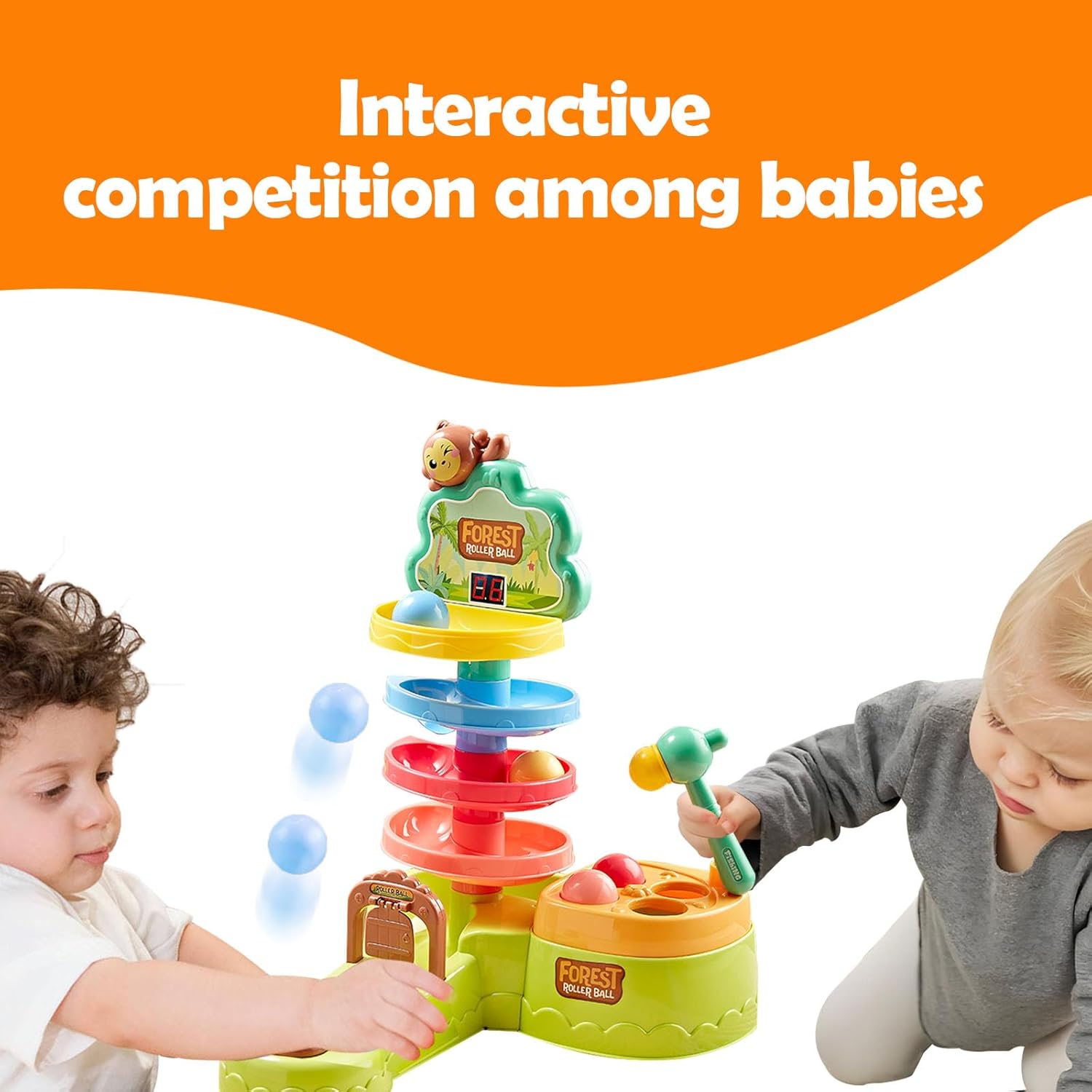 Children's Pitching Toys, Hammer Hitting Competitive Counting Mode Track Sliding Toys for Toddlers Kids Aged 1-5
