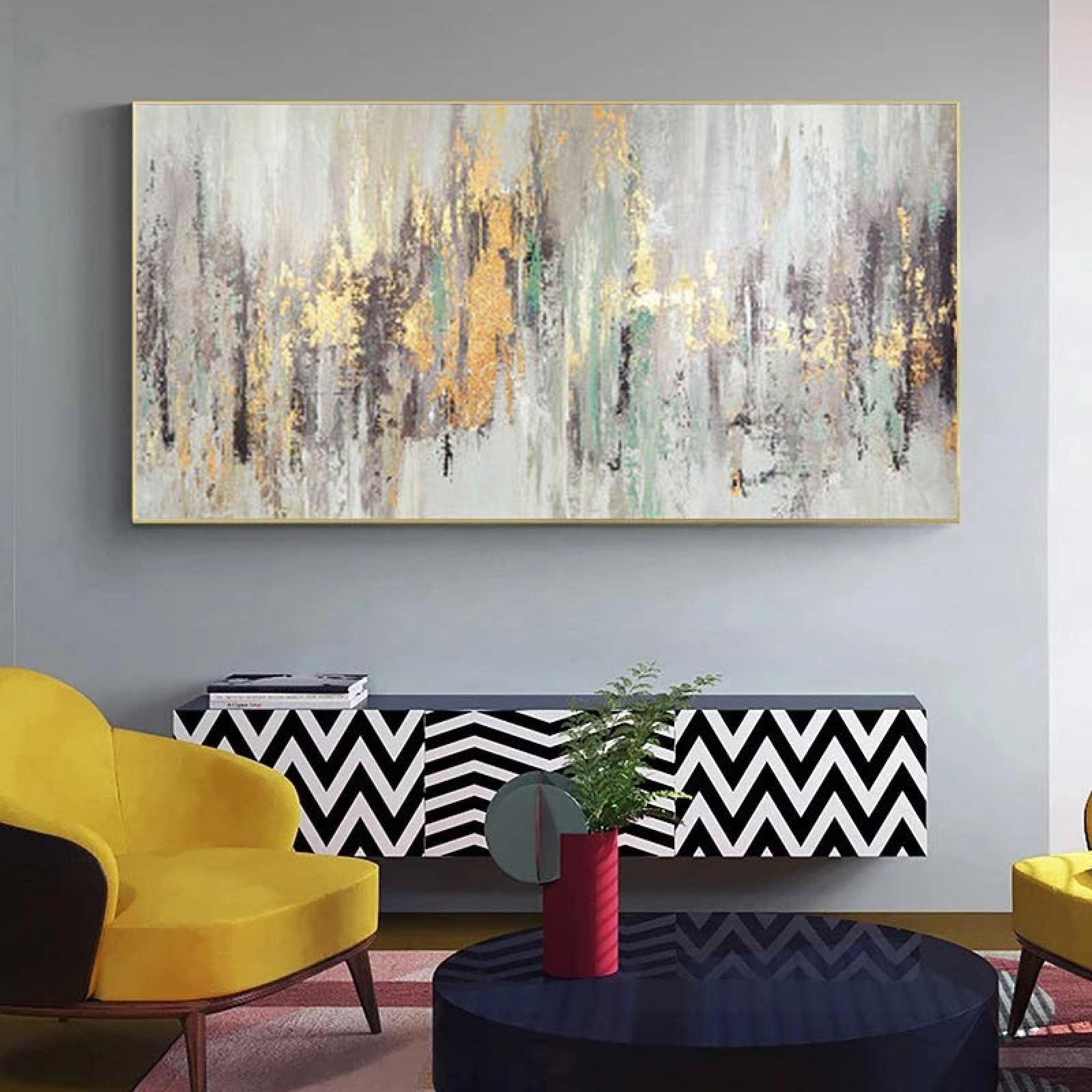 Amazon.co.jp: ゴールドフレーム 抽象芸術 装飾 大きな壁画 黄金の絵画