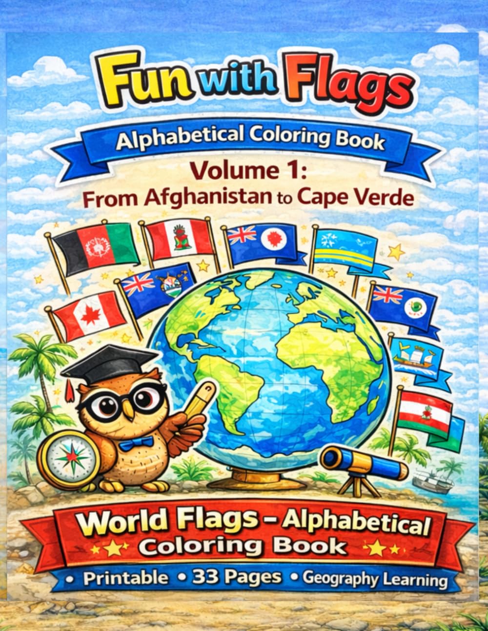 Fun with Flags – Coloring Book Volume 1: From Afghanistan to Cape Verde: 33 World Flags to Color and Learn Geography
