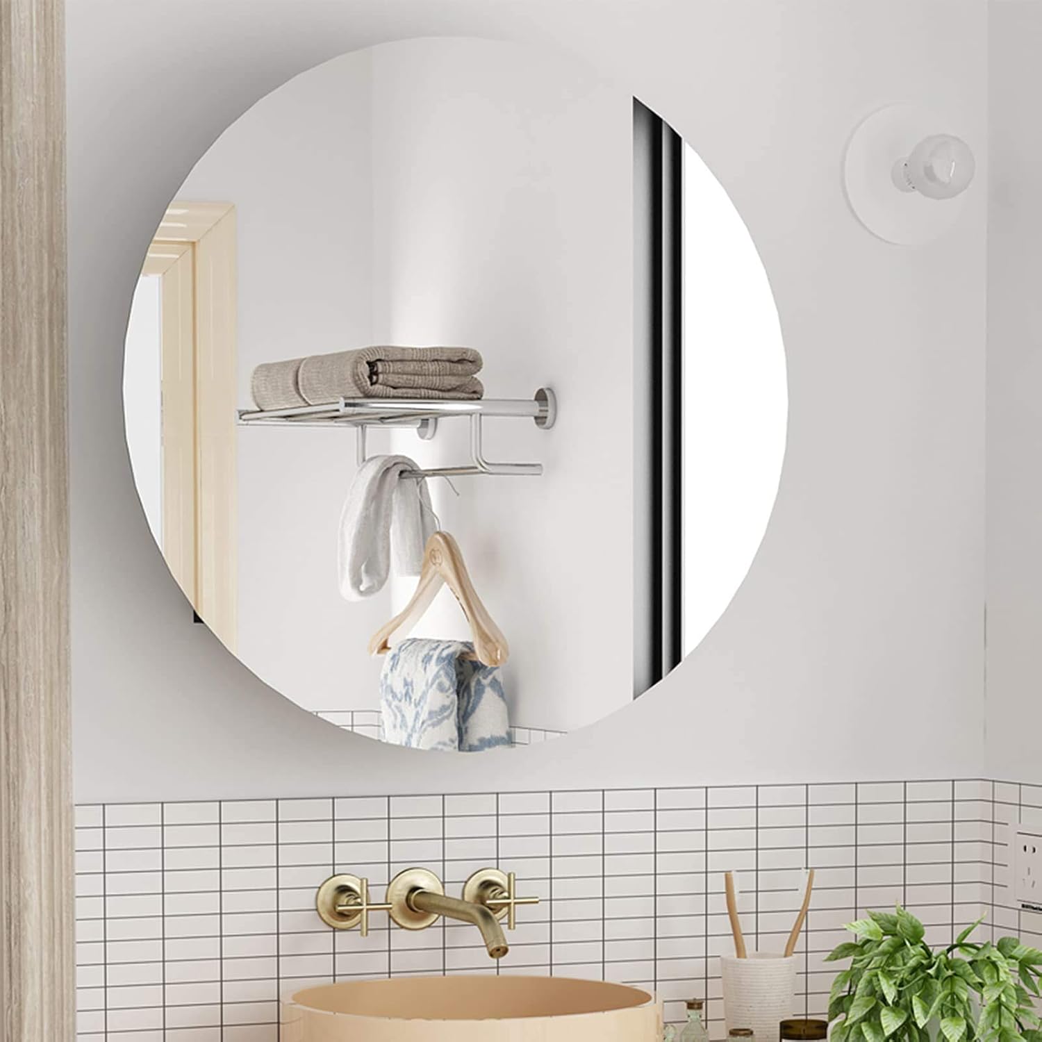 Bathroom Mirrors Mirror Cabinet Wooden Round Mirror Cabinet Home Living Room Bathroom Wall Mounted Mirror Toiletries Storage Cabinet
