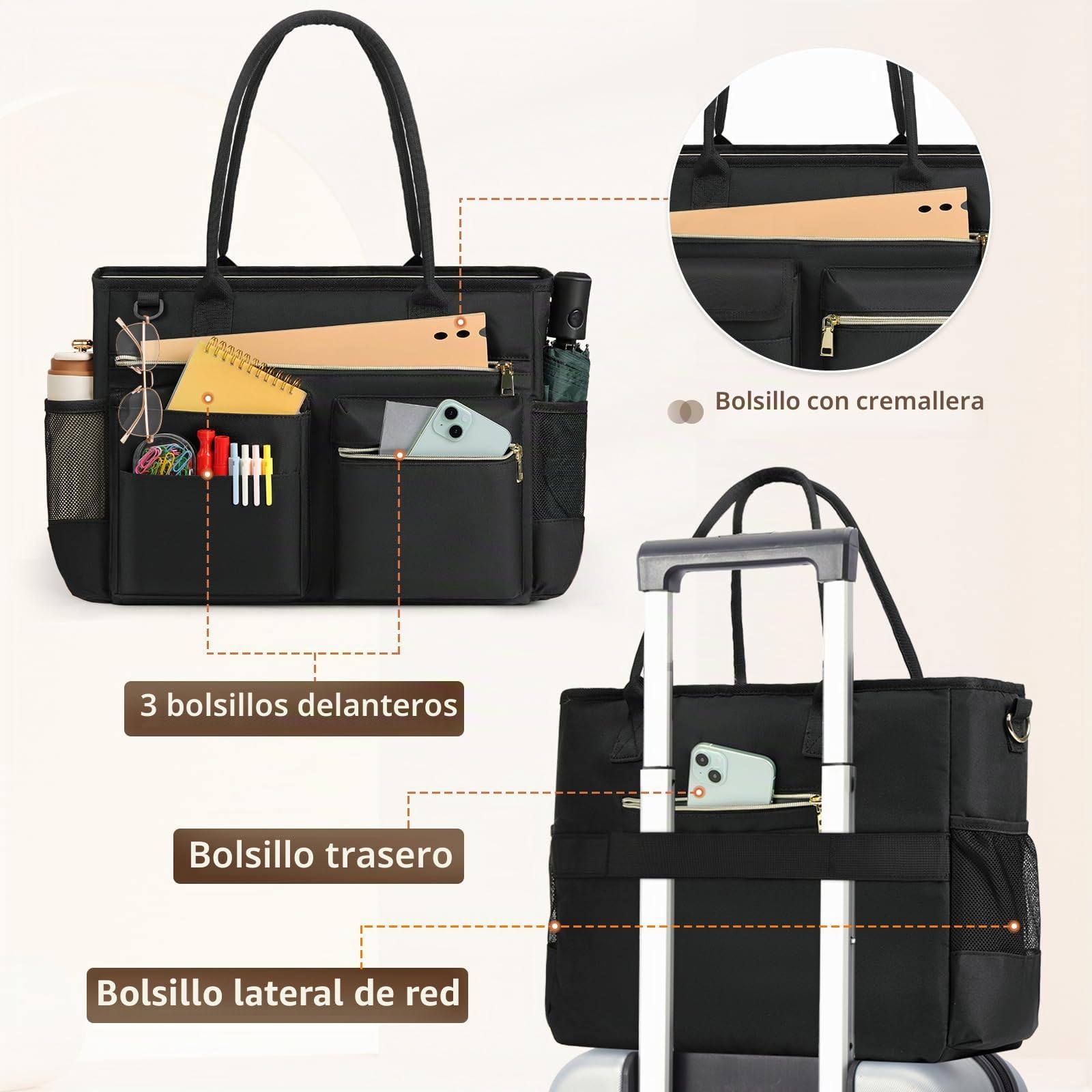 RAINSMORE Maletin Portatil 15,6 pulgadas Mujer Grande Bolso Profesora con Compartimentos Aislantes Bolsa de Trabajo para Enfermera Oficina Universidad Shopper