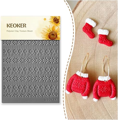 Keoker Hoja de textura de arcilla polimérica para Navidad, tapete de textura de arcilla navideña para hacer aretes, joyas, herramientas de aretes de