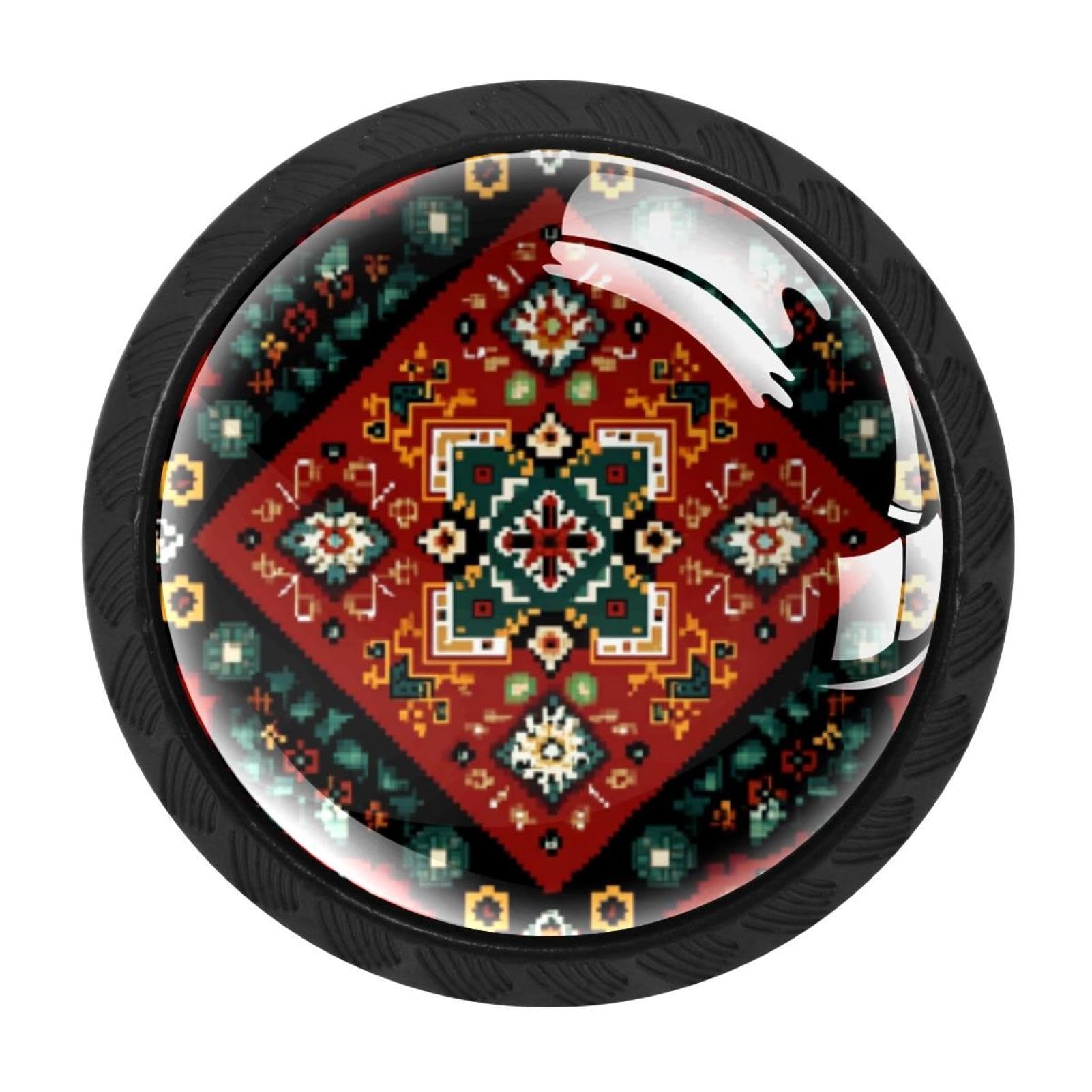 CHENZZZZ 4 Pieces Kitchen Cabinet Drawer Dresser Door Knobs Pulls Handles, Ethnic Folk Pattern (2)