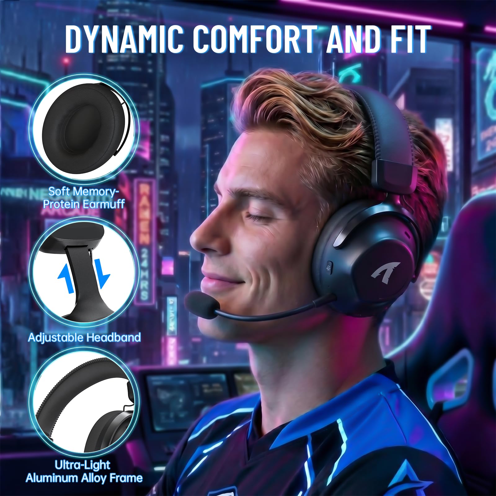 ATTACK SHARK L50PRO Auriculares Gaming Inalámbricos Sonido 7.1 Modos EQ Transductores 53mm Triple Conexión Batería 1100mAh Circumaurales con Micrófono Desmontable Anti Ruido para PC/Xbox/PS4,Negro