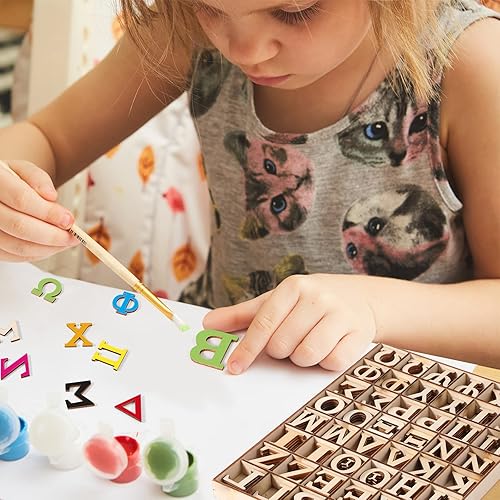 Miniatura 5 de 240 letras griegas de madera sin terminar con bandeja de almacenamiento letra negrita letras pequeñas del alfabeto de madera para manualidades mini