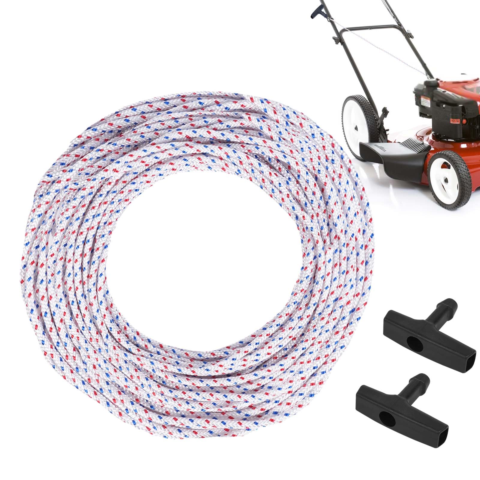 Cuerda de arranque de retroceso de 4 mm, 50 pies con 2 asas universales de repuesto para motosierras, cortacésped, cortadoras de cuerda, compatible con Husqvarna, STIHL
