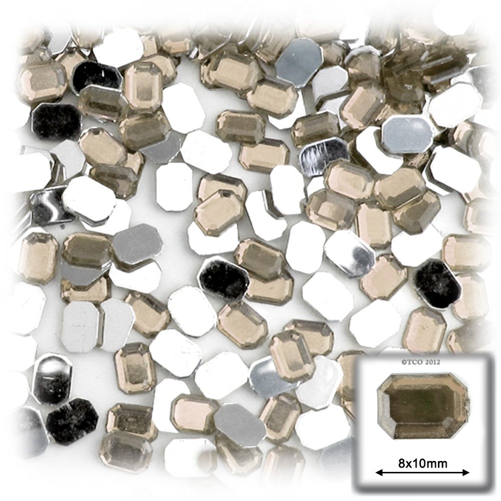 144pc Acrylic Aluminum foil Flat Back Octagon (Rectangle) Rhinestones 8x10mm Champagne Yellow