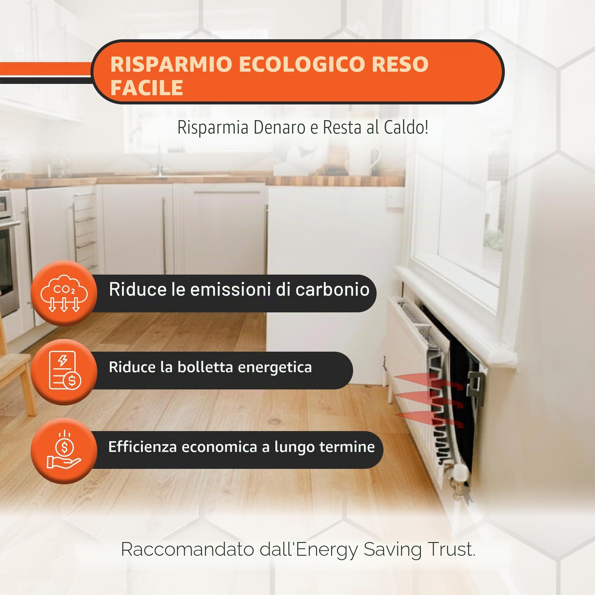 Radflek - Pannelli termoriflettenti per termosifoni, con strisce adesive termoriflettenti Radstik, confezione da 5 pannelli e 4 strisce Radstik, per isolare fino a 10 termosifoni