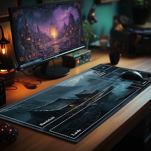 Miniatura 6 de Tapete de juego con zonas para juegos de cartas MTG, alfombrillas de juego mágicas de mesa de 24 x 14 pulgadas, mesa de juego Commander Deck para