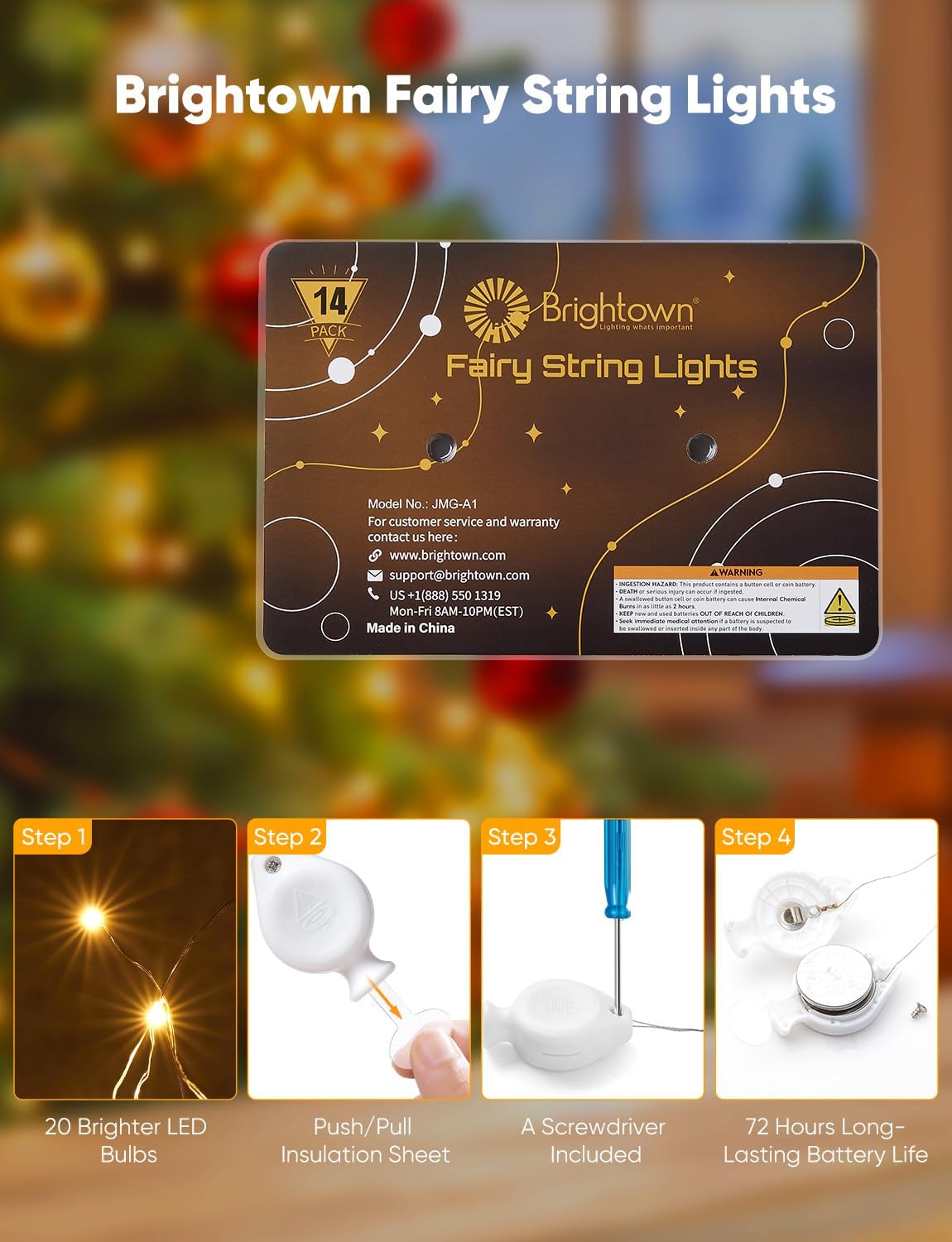 Brightown 14 Pack LED Fairy Lights Battery Operated String Lights, 7ft 20LED Waterproof Silver Wire Twinkle Lights, Firefly Starry Moon Lights for Mason Jars DIY Christmas Wedding Party Bedroom Warm White 14 Pack