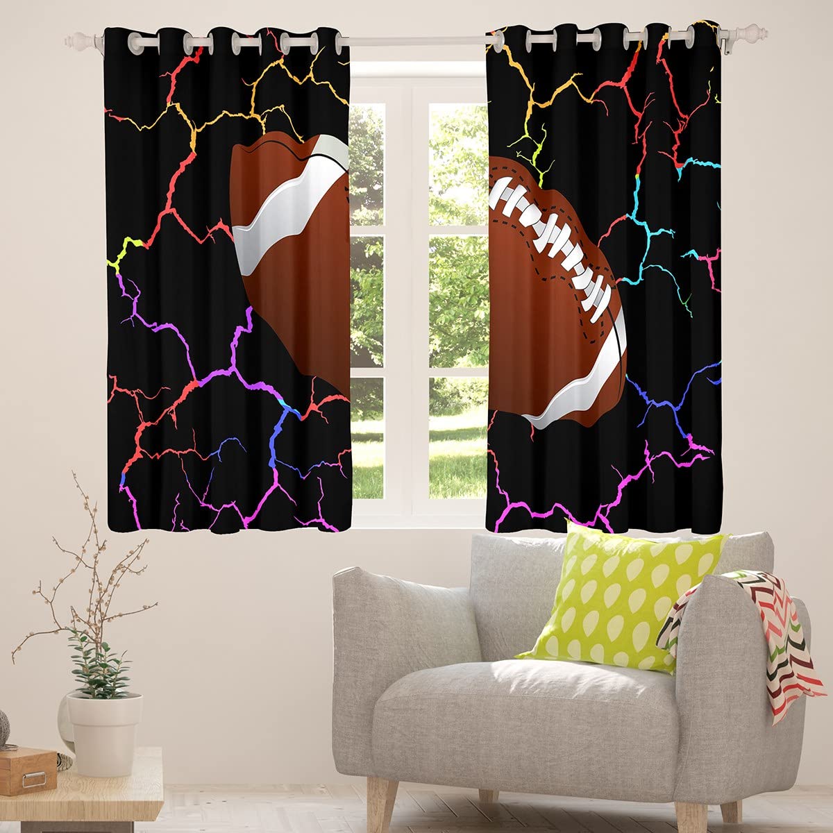Kurtyna piłkarska rugby sporty zaciemnianie zasłony okienne do sypialni piłka nożna gra zasłony zaciemniające (30%-50%) tęcza geometria plaster miodu dekoracje okienne szer. 46 x dł. 54
