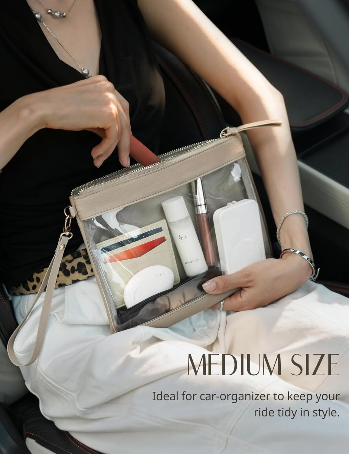Popvibe Clear Travel Bag Organizer Pouches Set 3 Pack Clear Makeup Bag with Zipper Travel Pouch Car Toiletry Bag for Women Transparent Cosmetic Bag for Traveling, Taupe