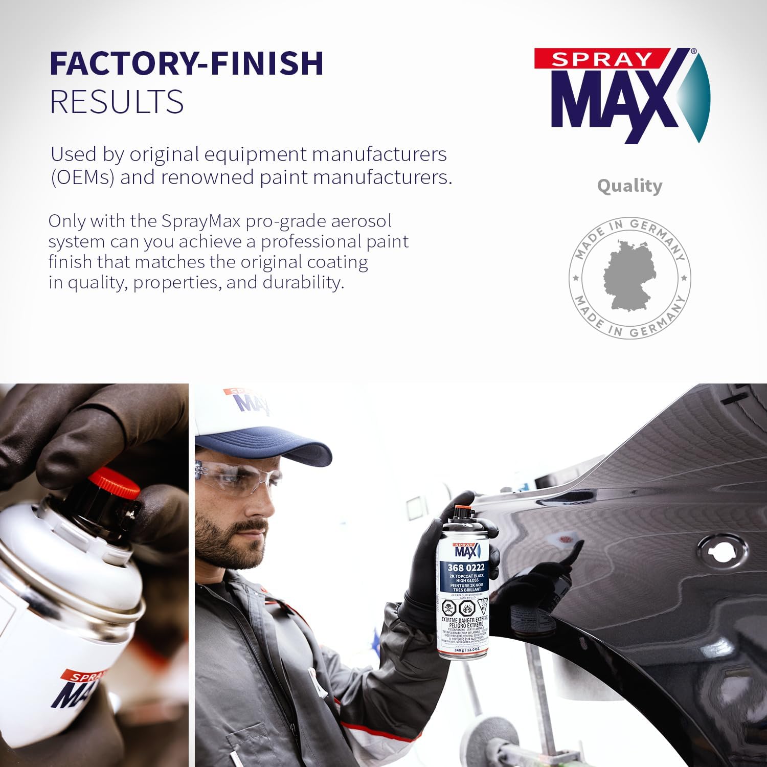 SprayMax 2K Topcoat High Gloss Black | 2K Automotive High Gloss Black Spray Paint for Metal & Plastic | Durable Glossy Finish, Chemical & Weather Resistant | Professional Grade 12 oz