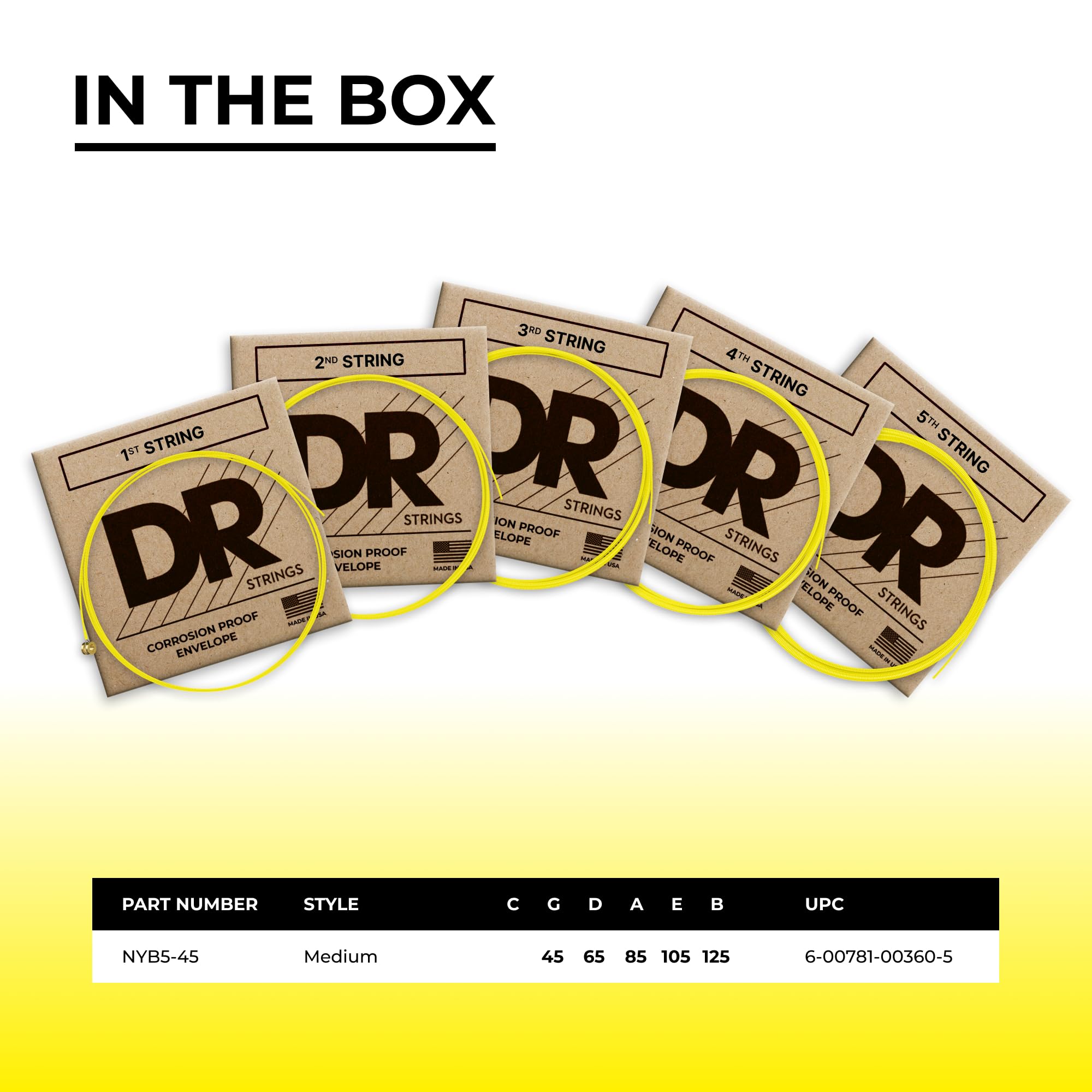 DR Strings NYB5-45 Struny do gitary basowej pokryte niklem, średnie