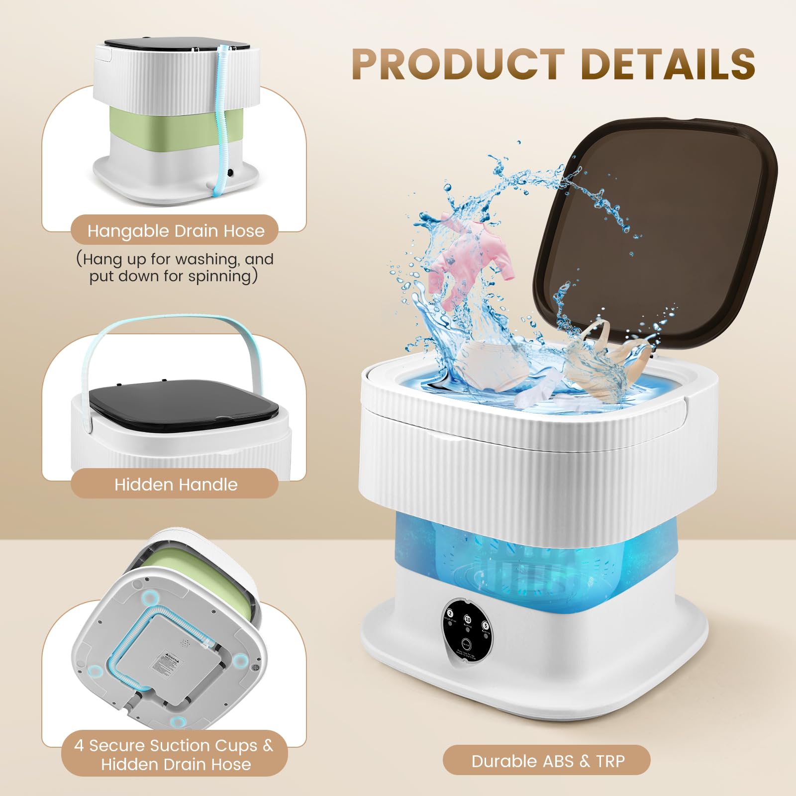 Mini machine à laver 11 L 2 en 1 avec panier d'essorage pour camping