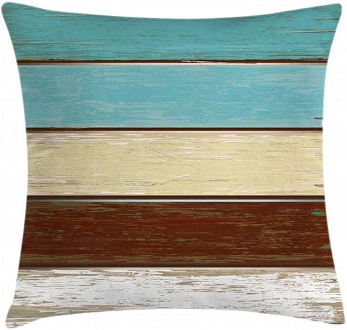 Miniatura 3 de Lunarable Funda de cojín con estampado de madera, colorido patrón de tablones de madera rústica con tema de carpintería de pintura desgastada