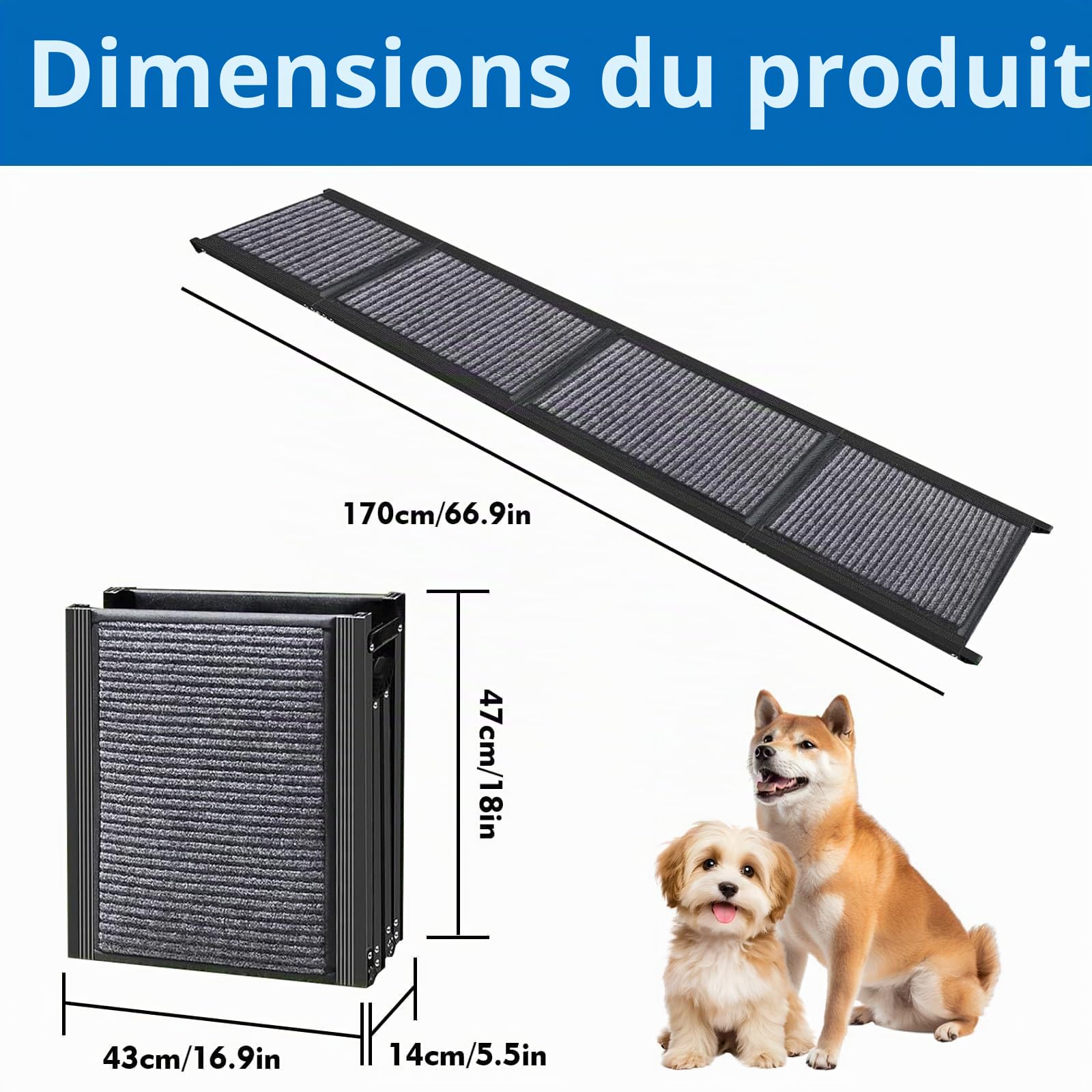 DYUEE Rampe de voiture pour chien 170 cm métal 150 kg pliable antidérapante