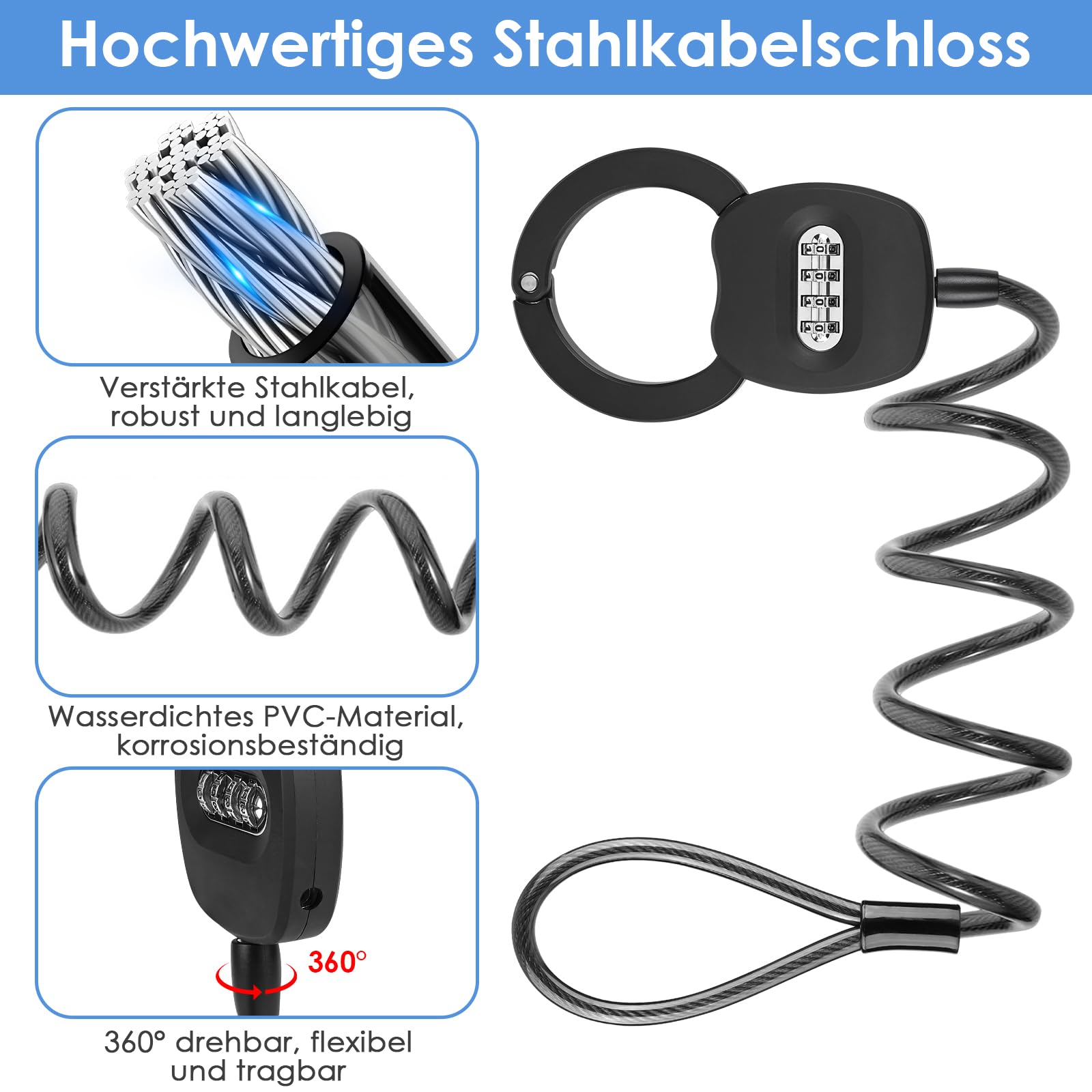 GuKKK Candado Patinete Electrico con 4 códigos,Cadena Antirrobo de 164 cm con 4L Bolsa Impermeable,Cerradura de Esposas con llave, Catena Bbicicletta Antifurto,Ideal para Scooters