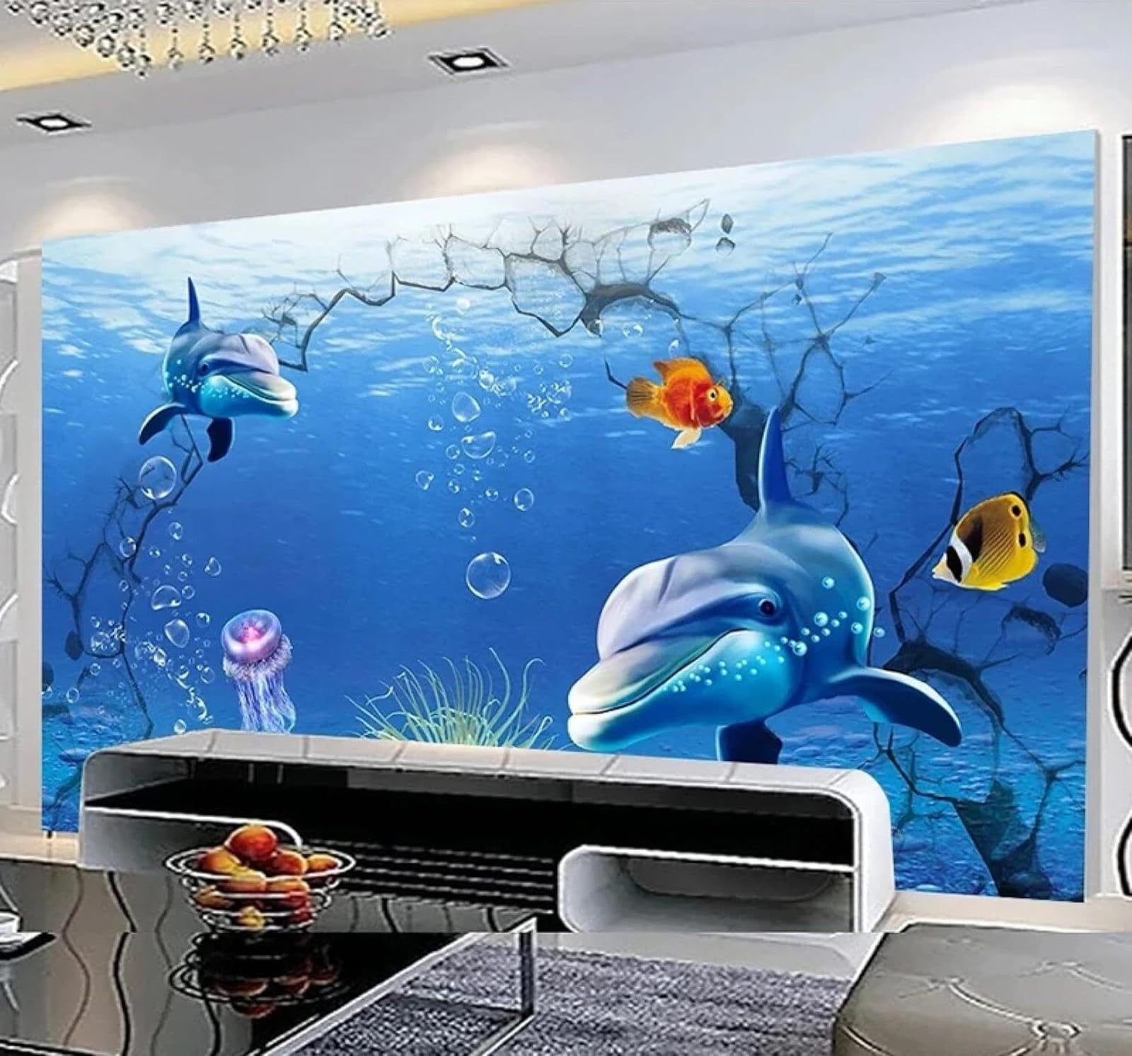 XLMING Fresh Blue Underwater World Whales Seascape 3D Wallpaper Luxury Home Dining Decor Paste Sofa Living Room The Wall for Bedroom Mural-350cm×256cm