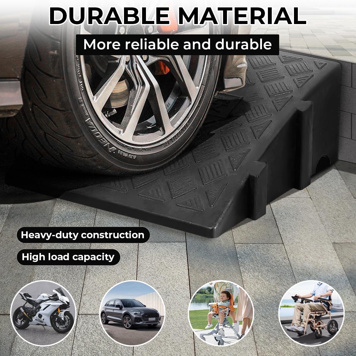 Storystore Rampa para bordillos, 2 unidades, portátil, para silla de ruedas, para bordillos, motos, autocaravanas y coches (25 x 27 x 7 cm)