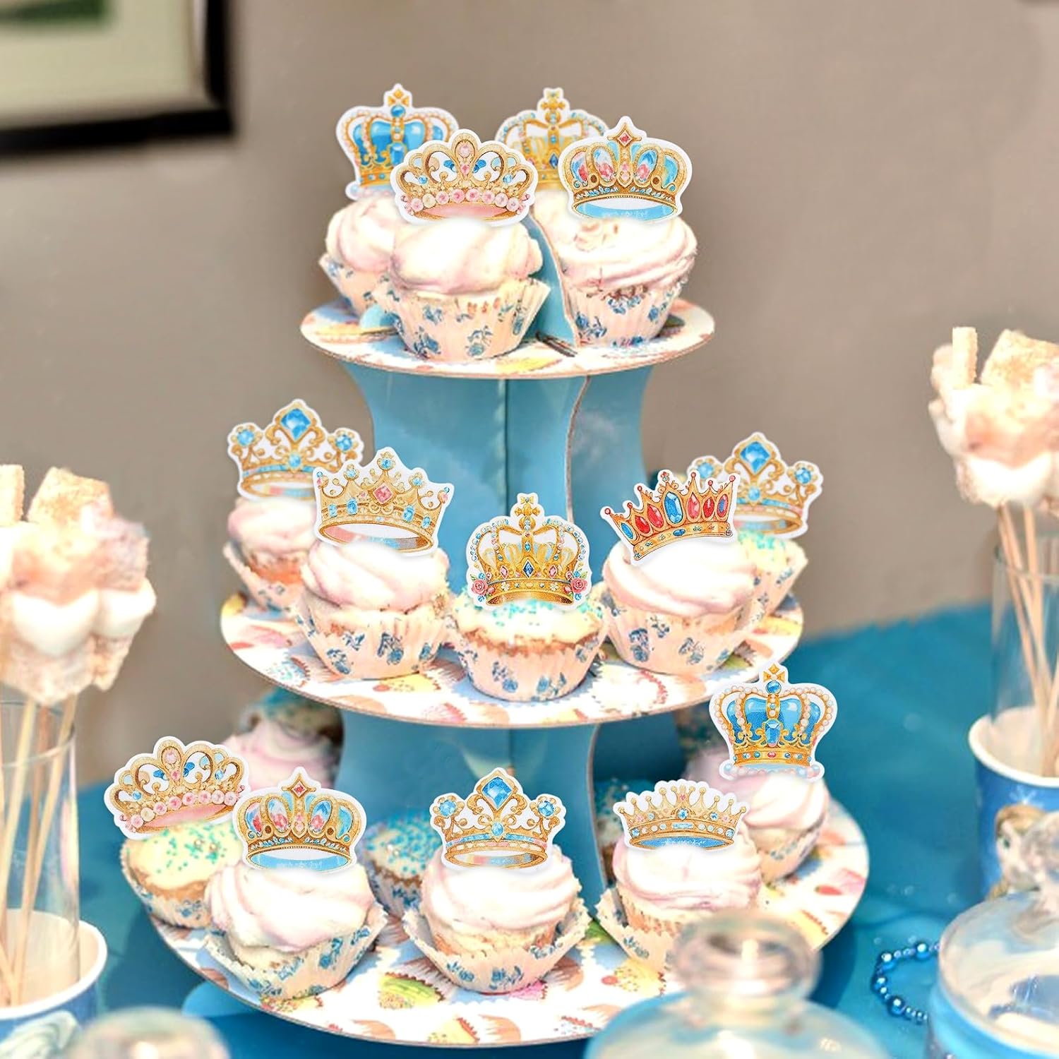 40PCS Edible Prince Princess Crown Cupcake Toppers Edible King Queen Crowns Cupcake Picks for Crown Theme Baby Shower Bridal Shower Wedding Princess Girls Prince Boys Birthday Party Decorations - Image 3