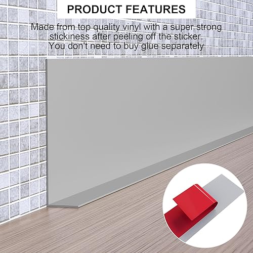 Miniatura 6 de Jaspond Base de pared de vinilo flexible para zócalo, 5 pulgadas x 40 pies, moldura de goma para despegar y pegar, base de pared de goma autoadhesiva