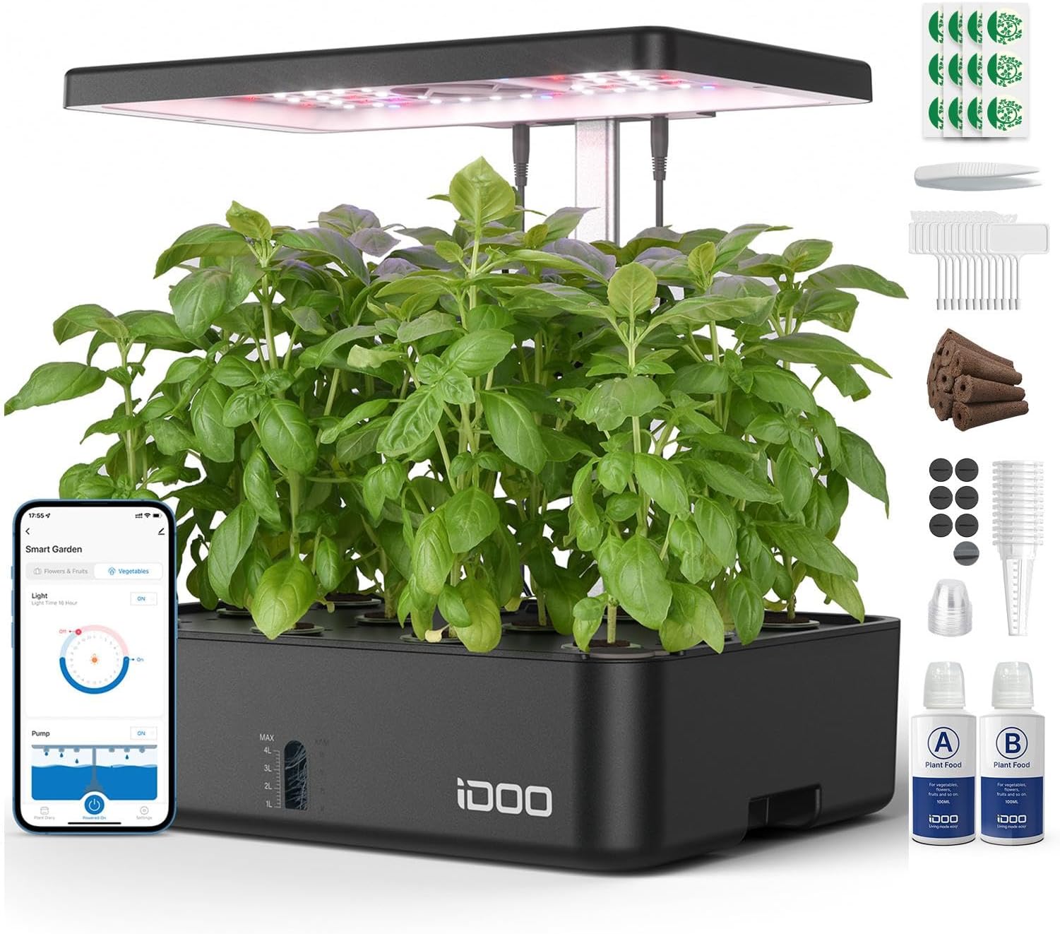 Hydroponic Grow System, Wi-Fi Smart Garden with LED Plant Light, Indoor Vegetable Garden, Silent Fan, Adjustable Height Up to, 12 Pods