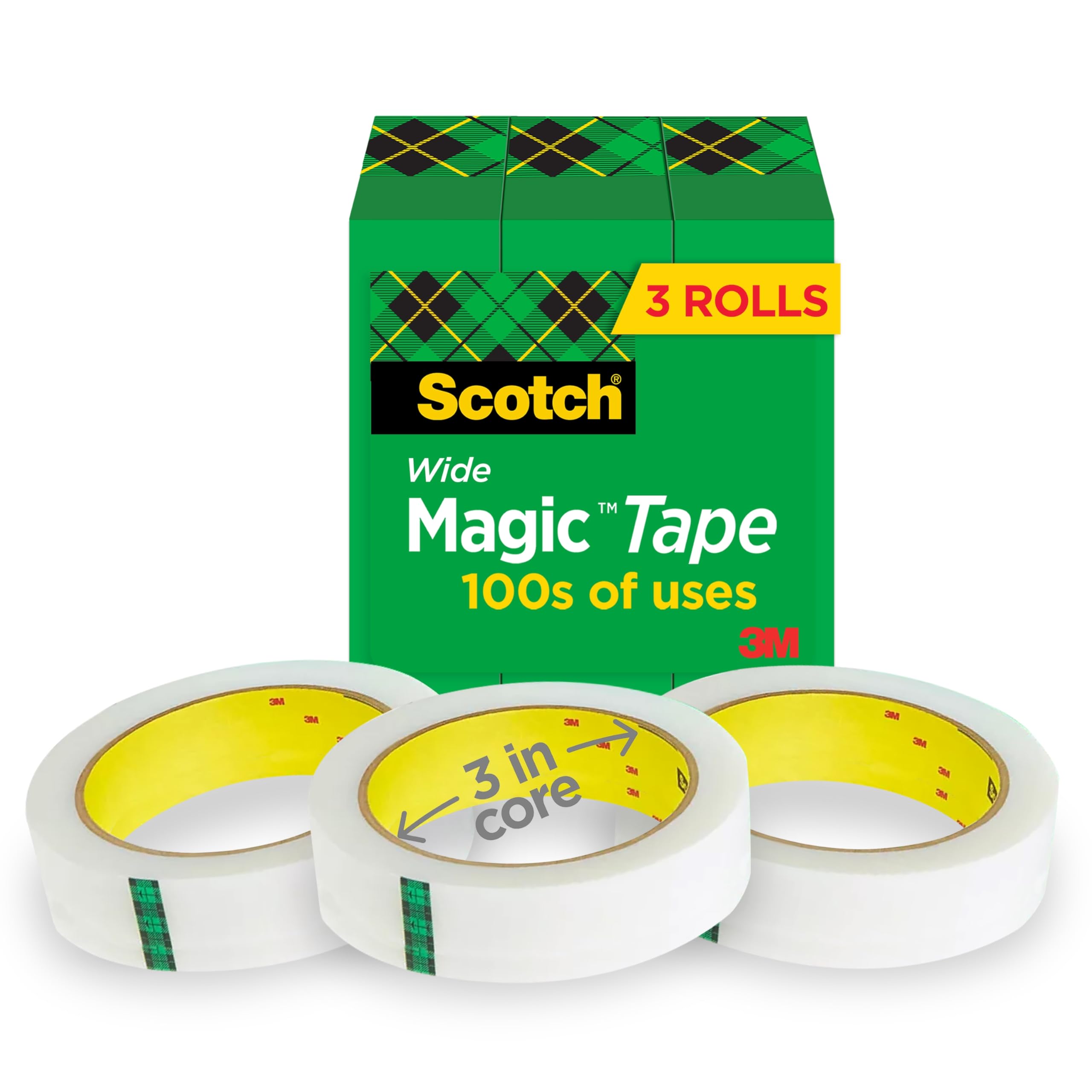 Scotch Magic Tape, unsichtbar, entwickelt für Büro und Zuhause, 1 x 2592 Zoll, verpackt, 3 Nachfüllrollen (810-72-3PK)