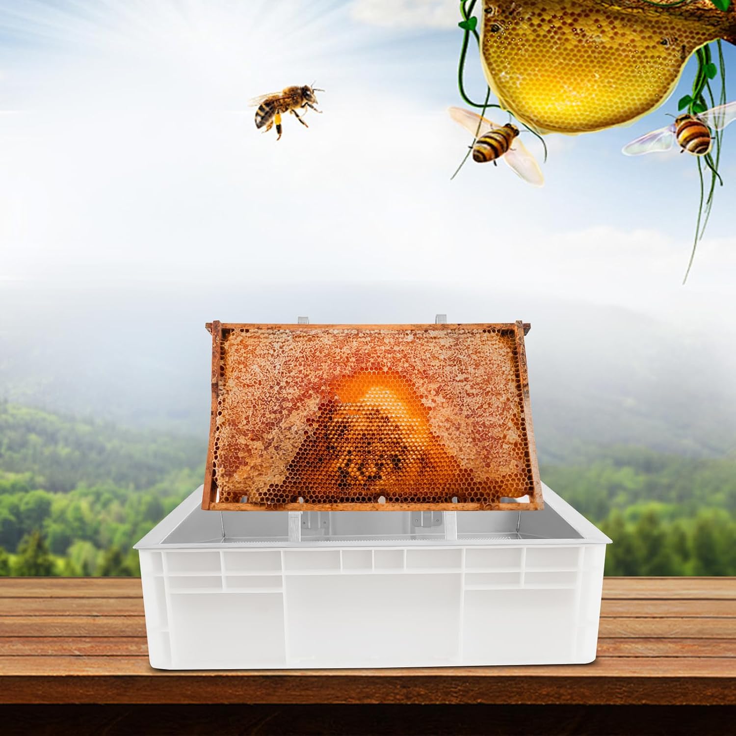 Beekeeping Uncapping Station for Honey Harvesting, 24" x 17" x 7.9" Honey Collecting Container Collecting Tool Set with Drip Tray & Tray, for Farms and Bee Breeding Bases