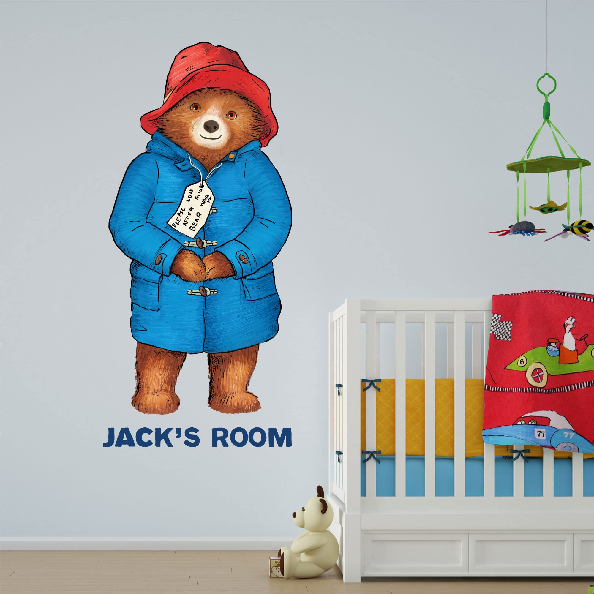 Paddington Bear Personalised Name Wall Decal Blue - Paddington 002 Kids Wall Art Vinyl Sticker Bedroom Mural (120cm height x 60cm width)