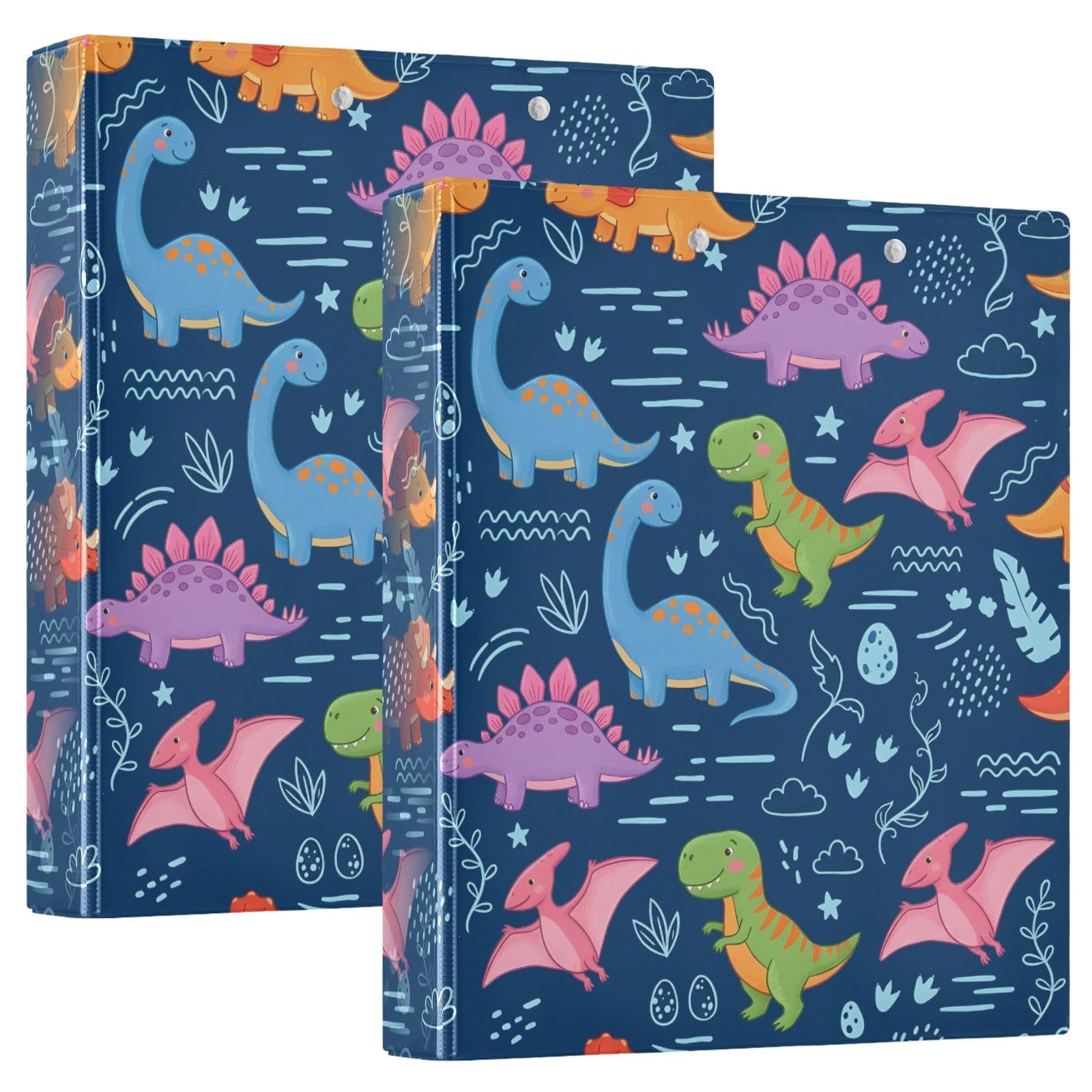 Raccoglitore a 3 anelli con motivo dinosauro cartone animato, 3,8 cm, anelli rotondi per 200 fogli, 3 raccoglitori ad anelli con clip in metallo antiscivolo
