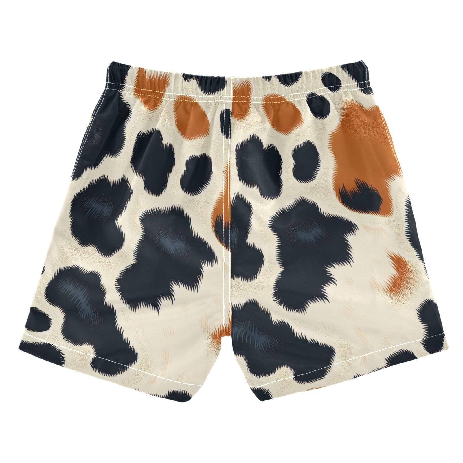 FLildon Brown Cow Print Little Boys Swim Trunks with Mesh Lining Quick Dry Beach Board Shorts, 3T
