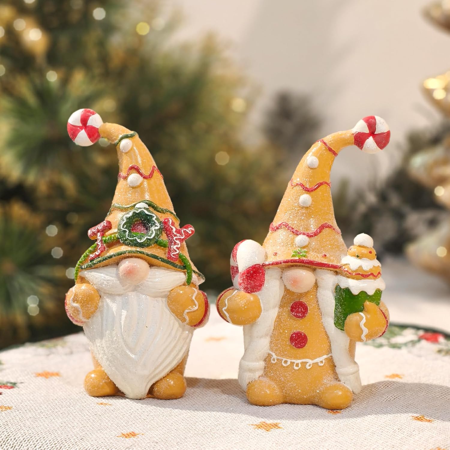 Gnome Christmas Decorations Indoor Gingerbread Christmas Decorations 2Pcs Resin Gingerbread Gnome Figurines Kitchen Table Party Decor Gifts for Women - Image 7