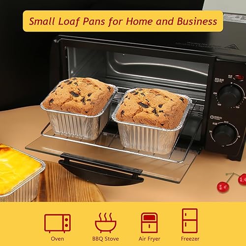 Miniatura 4 de LNYZQUS Paquete de 50 moldes pequeños de papel de aluminio, mini latas de 1 libra para tartas de 4 pulgadas, recipientes de pan, recipientes de pan,