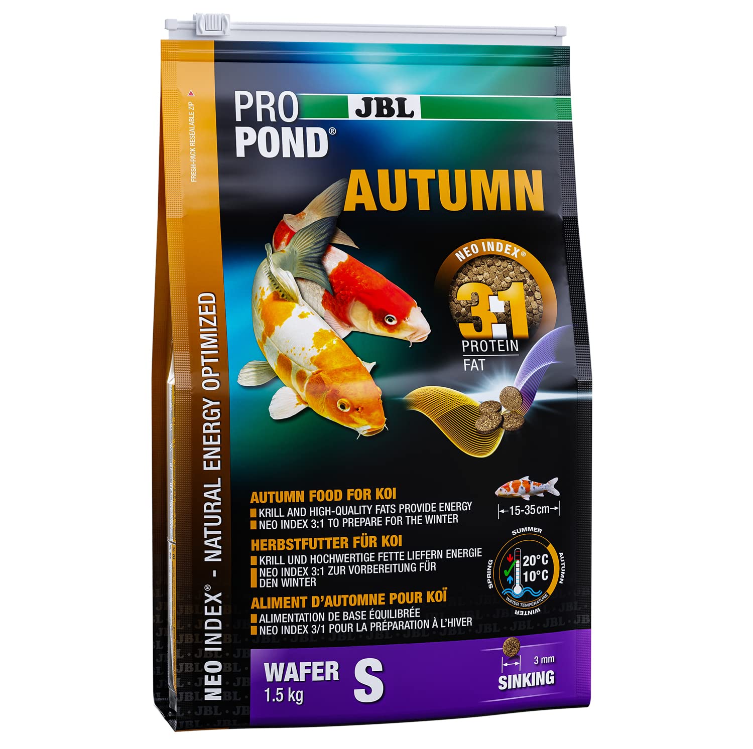 JBL Autumn Food for Koi, Sinking Feed Wafers, Seasonal Food, ProPond Autumn, Size S, 1.5 kg