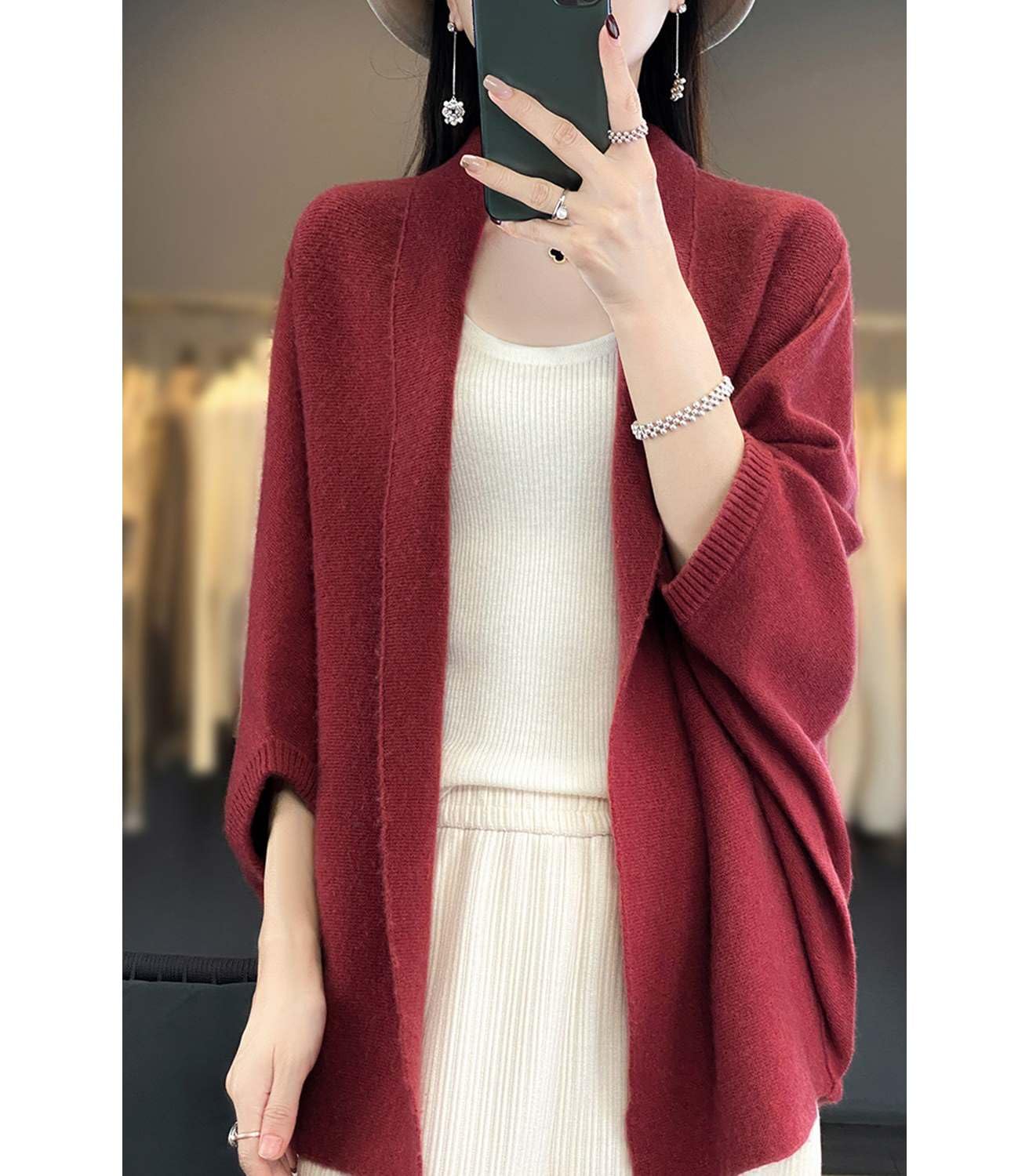 Suéter de punto de lana merina para mujer, poncho abierto al frente, capa Ruana para otoño e invierno