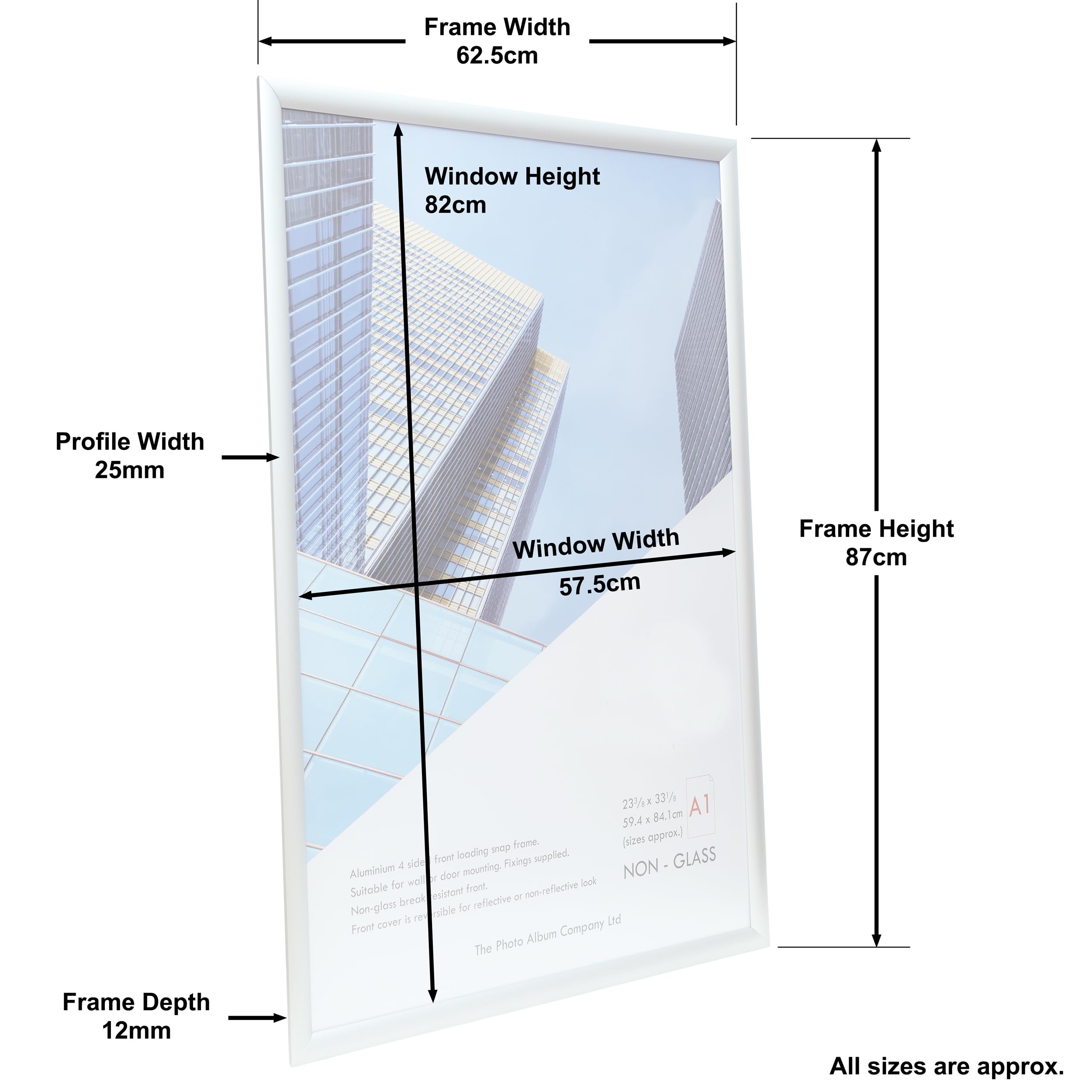 ThePhotoAlbumCo SNAP A1 (59 x 84 cm) Argento Snap Frame – Confezione da 1 – Acrilico (non vetro) anteriore TPAC-SNAPA1S-1PK