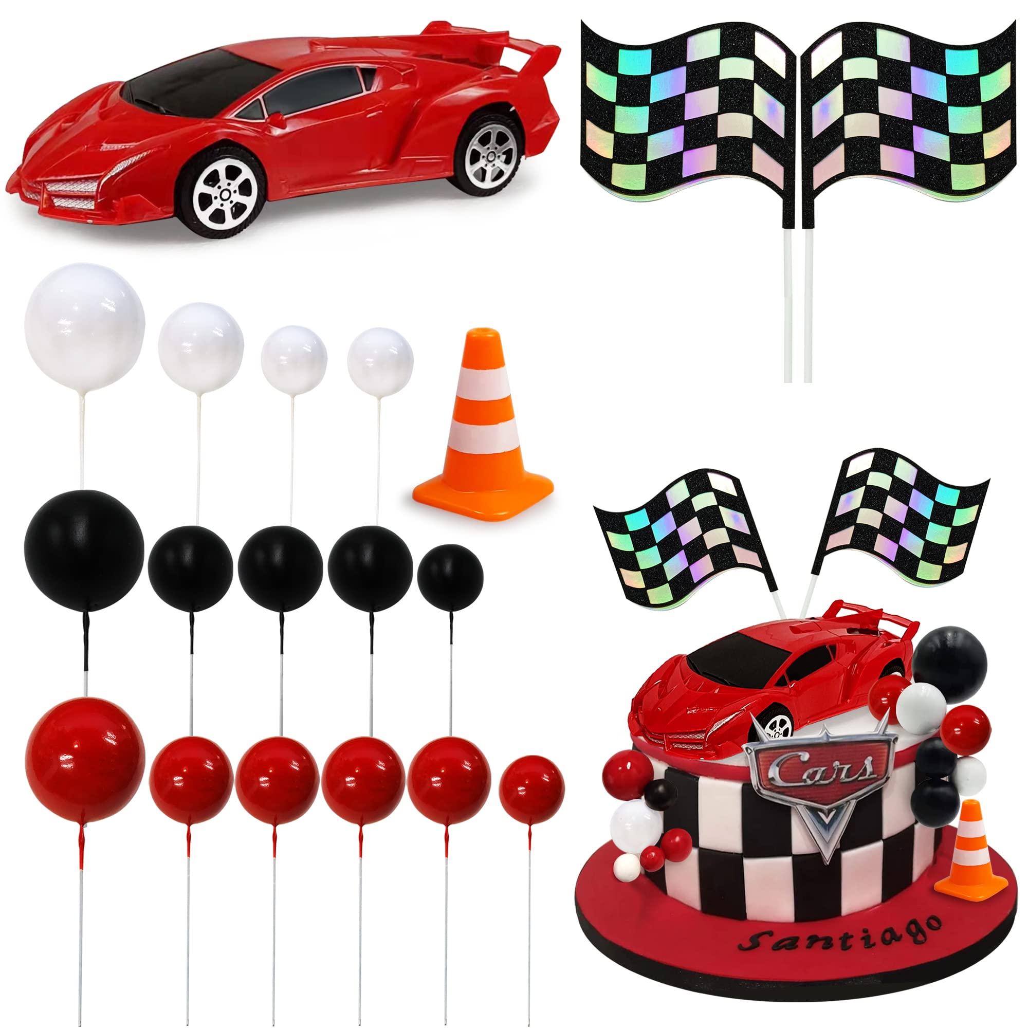 Amazon.com: Racing Car Cake Decoration Red Black Ball Cake Topper Picks Set  for Race Car Sports Themed Birthday Party Decoration Supplies : Toys & Games