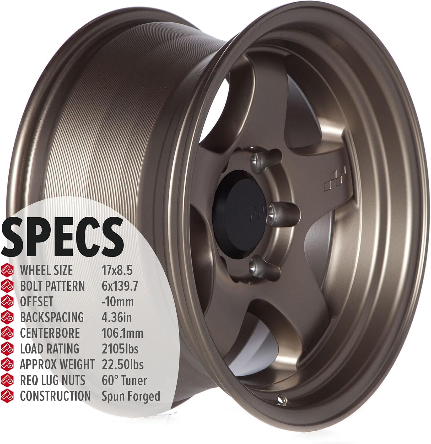 Hayford 17 Inch Wheels Flat Bronze 6x139.7 6x5.5 Bolt Pattern, 17x8.5, 10mm Offset, 106.1mm CB, RG-D2 Style Rims Compatible with 01-23 Tacoma, 02-23 4Runner, FJ Cruiser, GX470, GX460