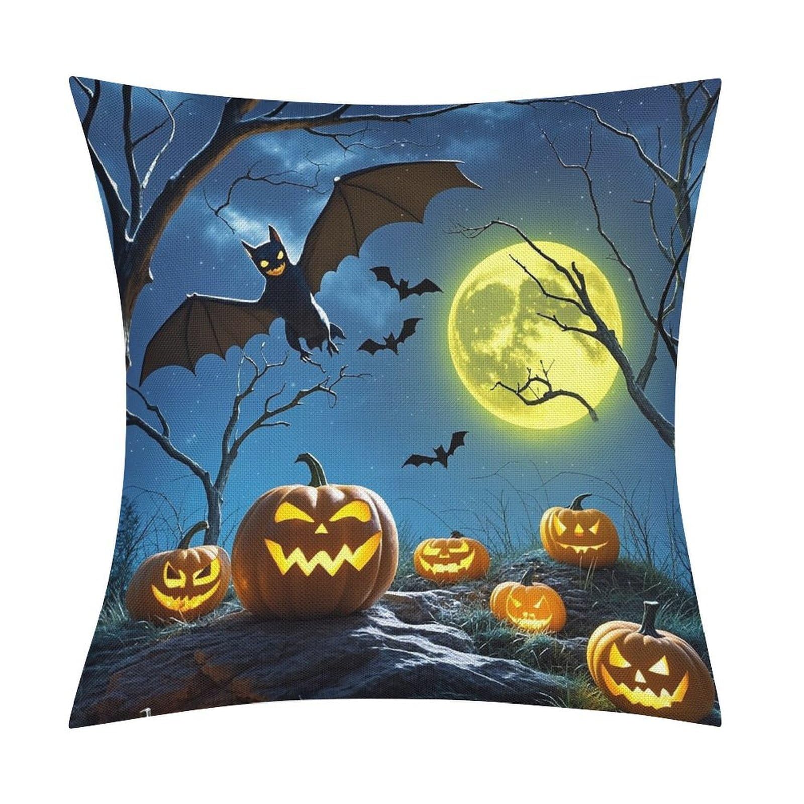 FekiLoot Bats and Pumpkins Throw Pillow Cover Soft Square Cushion Case Farmhouse Cushion Cover Decorative Pillow Cover Modern Pillowcase for Sofa Living Room Bed Home Decor 18x18 Inch