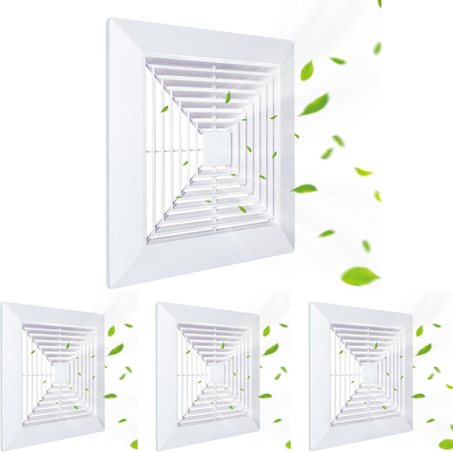 4 Pcs 12x12 Bathroom Exhaust Fan Cover with Springs - Replacement Grille for Square Ceiling or Wall-Mounted Exhaust Fans, Air Diverter, and Ceiling Air Diffuser - White