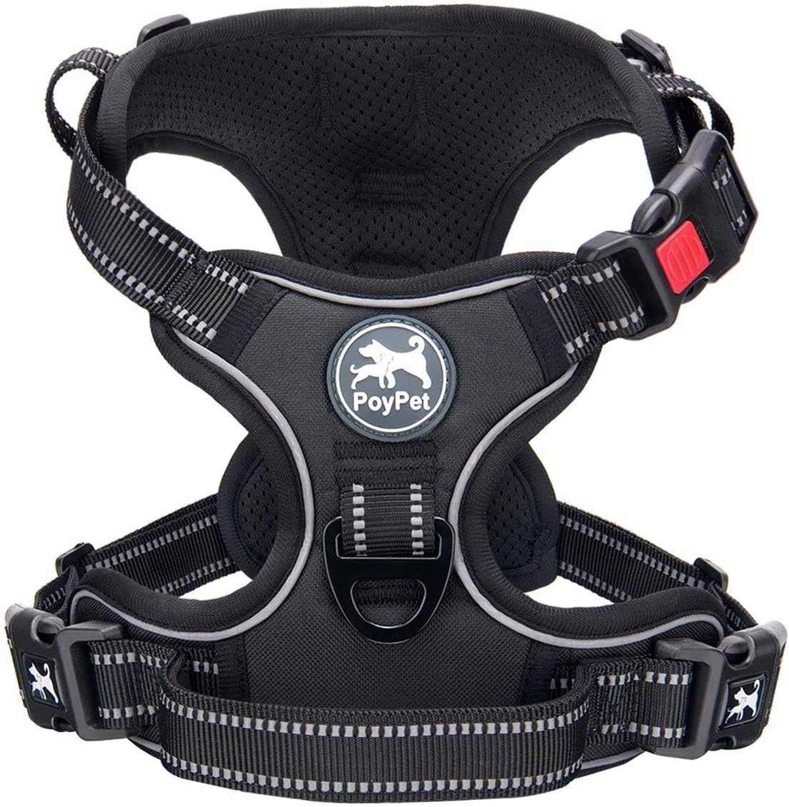 Product image of PoyPet Keine Pull Hundegeschirr Front Reflektierende Pet Weste für Hunde mit Einfache Kontrolle Griff und Rückseite perfekt für den täglichen Training, Walken, Running(Schwarz,M)